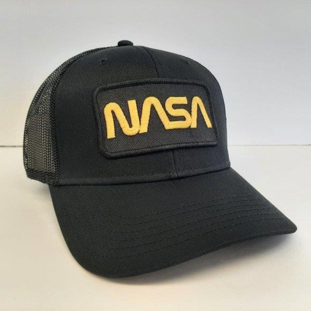 NASA Space Exploration Embroidered Patch Trucker Mesh Snapback Hat Cap Black